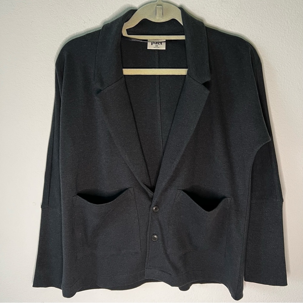 Pact Airplane Relaxed Blazer Organic Cotton Charcoal Heather Gray XS NWOT - Picture 6 of 16